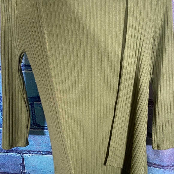 Beautees Women’s Small Olive Green Ribbed Knit Open Front Cardigan 3/4 Sleeve - Picture 6 of 7